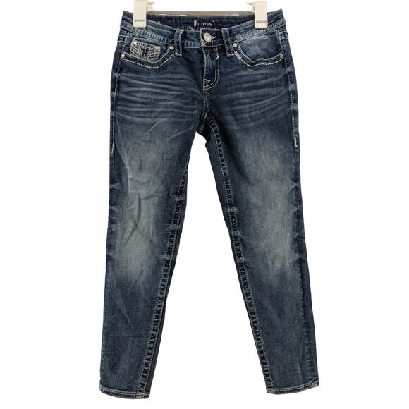Vigoss Chelsea Skinny Jeans 1/2 Blue 28x25 Heritage Fit Embroidery‎ Thick Stitch - Picture 1 of 14